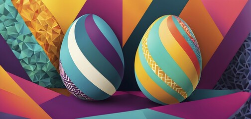 Poster - abstract easter egg design with geometric patterns, bold colors, and a mix of textures, creating a m