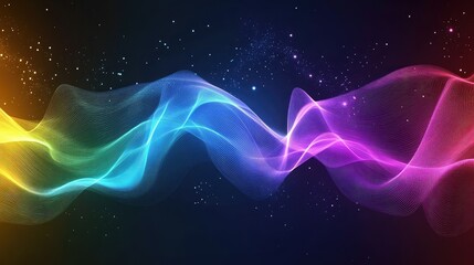 Poster - Vibrant Waves of Light and Color Against a Dark Background, Representing Sound and Energy, Perfect for Abstract Designs and Artistic Projects