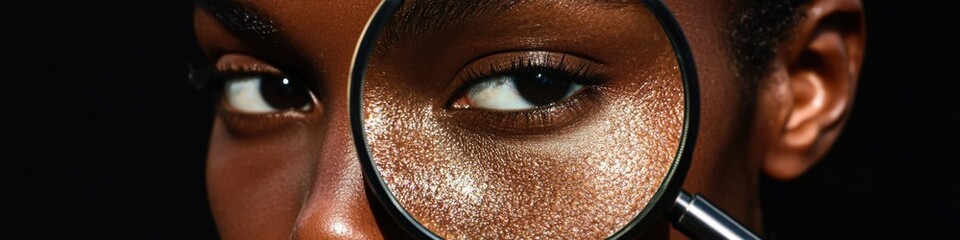 Poster - a person closely looks at something through a magnifying glass, great for science or detective theme