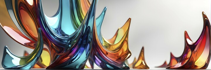 Poster - 3d rendering of vibrant colored abstract changing glass design in an ornament structure, ai generate