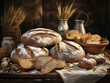 © moltobene/imageBROKER - Variety of freshly baked bread, loaves of different types of wholemeal bread, slices arranged on a table with cereals, healthy eating, AI generated