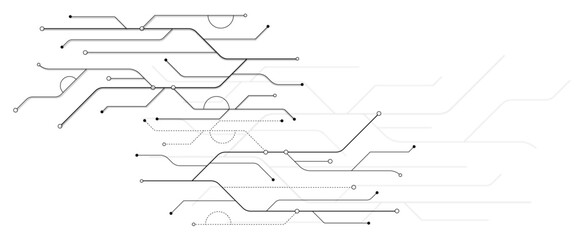 Poster - Vector Technology connected white lines and dots with electronics elements on tech bg. Digital technology futuristic internet network speed connection white background.