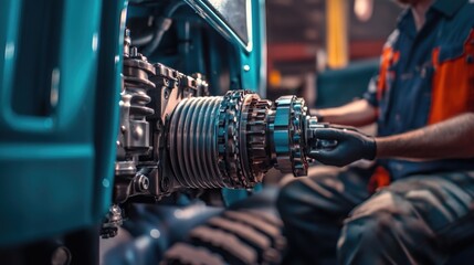 Poster - A man works on a machine in a industrial setting