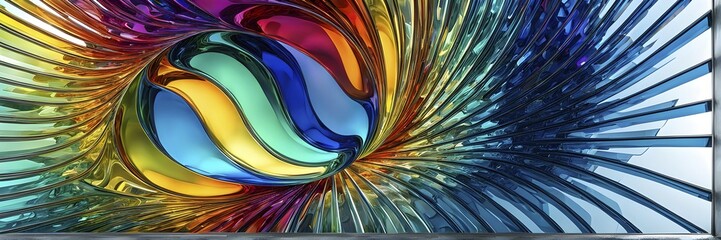 Poster - 3d rendering of vibrant colored abstract changing glass design in an ornament structure, ai generate