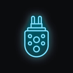 Poster - Blue neon icon of a type c electric plug glowing on a black background