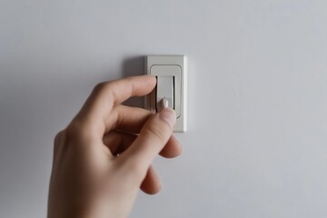 Poster - A person flips the light switch on a plain white wall, creating a simple and clean scene