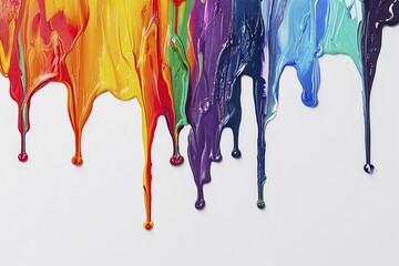 Poster - Thick acrylic or oil paint colors dripping from white wall. KI generiert, generiert, AI generated
