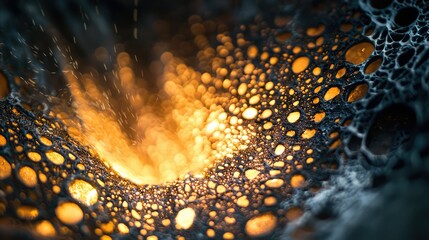 Poster - Abstract Texture with Glowing Orbs and Bubbles in Dark Background