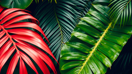 Wall Mural - Monstera and palm leaves jungle texture