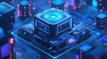 Poster - Futuristic Neon Circuit Board with Advanced Technology Illustration