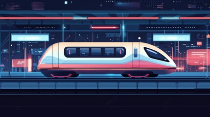 Poster - Modern Futuristic Train at a High-Tech Station Platform at Night