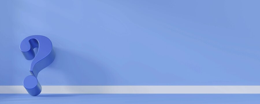 Fine 3d concept with a blue question mark icon in a blue room with space for text