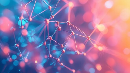 Fototapete - Delicate pink molecules interconnect within a luminous web of colors, creating an enchanting display that captivates the viewer's imagination. This composition evokes a sense of wonder