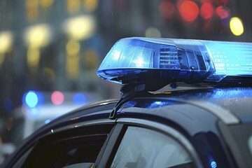 Poster - Close up of blue police car light. KI generiert, generiert, AI generated