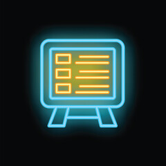 Poster - Vibrant neon icon illuminating a flip chart with check boxes, symbolizing business presentations and task management