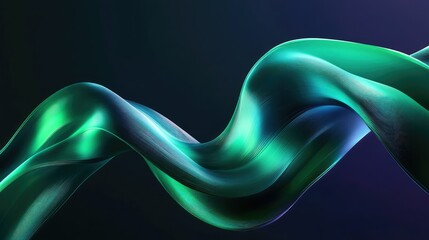 Poster - Abstract fluid wave design with vibrant green and blue hues flowing gracefully across a dark background, symbolizing motion, energy, and elegance in modern art.