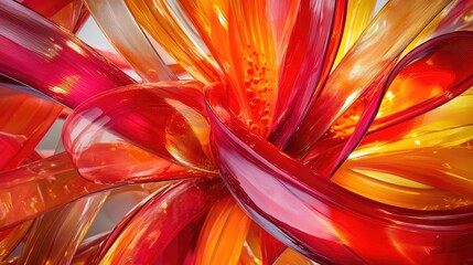Poster - Abstract Art Design Featuring Bright Swirling Colors of Red, Orange, and Yellow in a Dynamic Arrangement of Fluid Glass-Like Forms and Textures