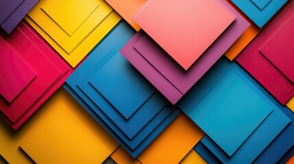 Poster - Vibrant and Colorful Layered Squares Background with a Dynamic Composition of Red, Blue, Yellow, and Purple for Creative and Modern Design Projects