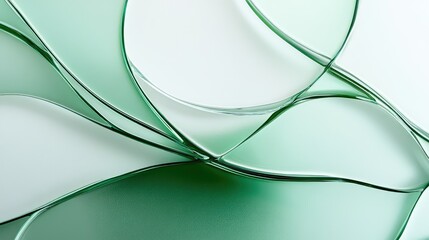 Poster - Abstract Green Glass Curves on White Background Creating a Flowing and Modern Design with Soft Light Reflections and Elegant Shapes