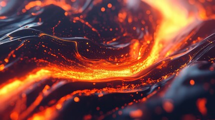 Poster - Abstract Flowing Lava Texture with Glowing Embers and Fiery Swirls Creating a Dramatic and Captivating Background in Dark Tones and Vibrant Orange Hues