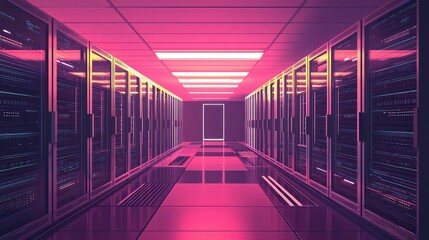 Poster - Futuristic Server Room with Neon Lights and Modern Data Technology
