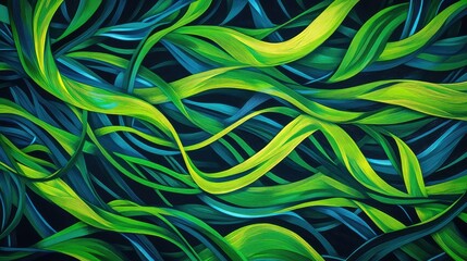 Poster - Colorful Abstract Representation of Flowing Green and Blue Waves in a Dynamic Natural Setting for Use in Backgrounds or Artistic Designs
