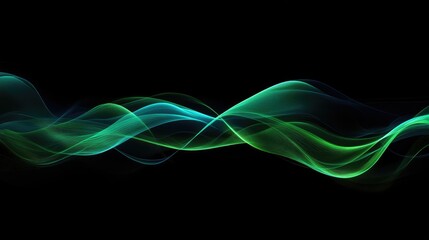Poster - Abstract waves of vibrant green and blue light on a black background create a mesmerizing visual experience, highlighting the beauty of fluid motion and energy dynamics.