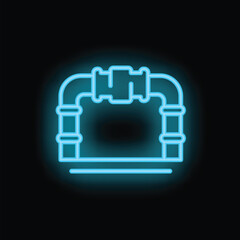 Poster - Bright blue neon icon of a pipeline is glowing on a dark background