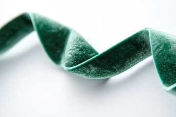 Wall Mural - A close-up shot of a green ribbon lying flat on a white background