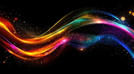 Poster - Vibrant Abstract Swirls of Multicolored Light and Cosmic Sparkles on Black Background Creating a Dreamlike and Energetic Atmosphere for Creative Design Projects