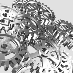 Poster - 3d illustration of a set of gears abstract machinery, pinion wheels, clockwork