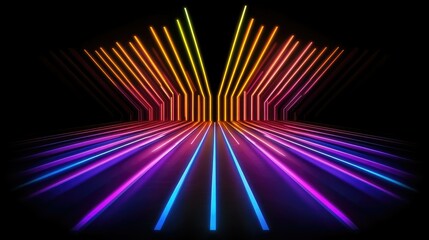 Poster - Vibrant Neon Light Design Creating Dynamic Background with Colorful Lines and Geometric Patterns Illuminating Dark Space for Artistic Display