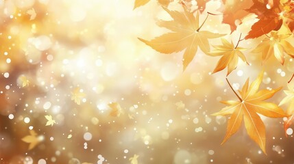 Poster - Soft Glowing Autumn Background with Golden Leaves and Bokeh Effect Creating a Warm, Serenity-filled Atmosphere for Seasonal Themes and Nature Photography