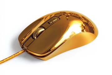 Poster - a gold computer mouse on a white surface, suitable for technology and office themes