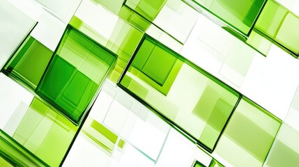 Poster - Abstract green geometric shapes with transparent layers creating a modern and vibrant background suitable for various design projects and digital art applications.