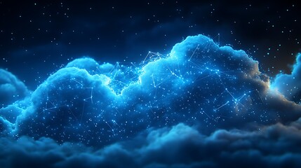 Wall Mural - futuristic blue clouds with starry connections