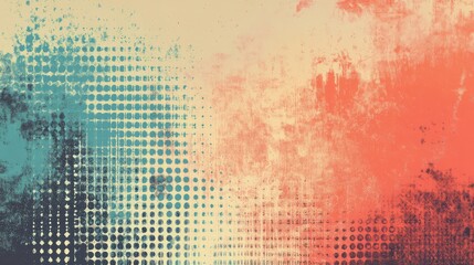 Poster - Abstract Grunge Background with Colorful Halftone Patterns for Creative Projects, Textures, and Modern Graphic Designs in Vibrant Hues of Blue, Red, and Beige