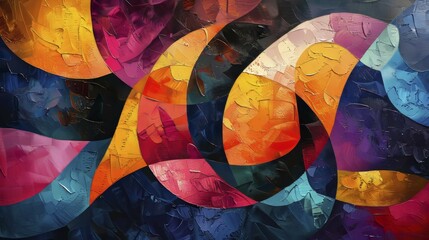 Aufkleber - Abstract painting with swirling patterns and vibrant colors, predominantly featuring oranges, pinks, and blues, creating a dynamic and warm atmosphere, AI generated