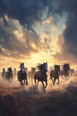 Naklejka na meble Majestic Horses Running at Sunset