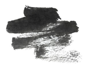 Poster - abstract brush strokes with black calligraphy ink on white rice paper