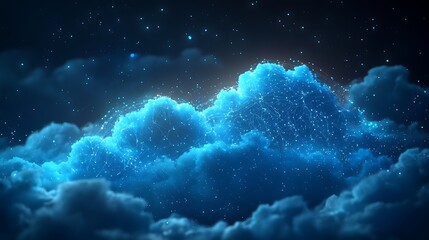 Wall Mural - futuristic blue clouds with starry connections