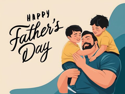 Create a warm and heartfelt ideogram for Father's Day, incorporating symbols of love and motherhood such as a father holding a child, flowers, hearts, and a handwritten note ai generated