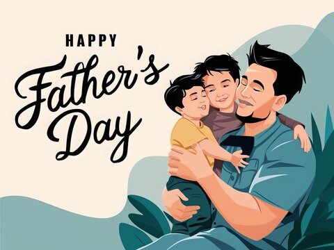 Create a warm and heartfelt ideogram for Father's Day, incorporating symbols of love and motherhood such as a father holding a child, flowers, hearts, and a handwritten note ai generated