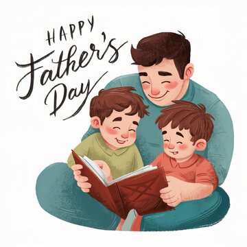 Create a warm and heartfelt ideogram for Father's Day, incorporating symbols of love and motherhood such as a father holding a child, flowers, hearts, and a handwritten note ai generated