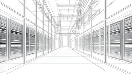 Poster - Modern Data Center Architectural Concept in Wireframe Design