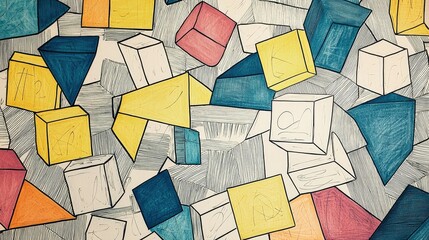 Poster - Abstract Colorful Geometric Shapes with Hand-drawn Elements