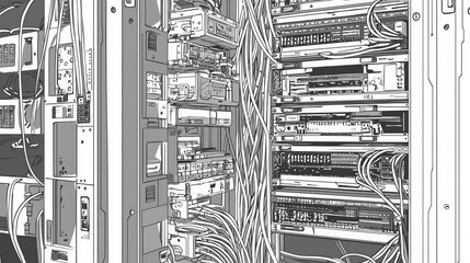 Poster - Technology Infrastructure Server Rack with Cables and Equipment