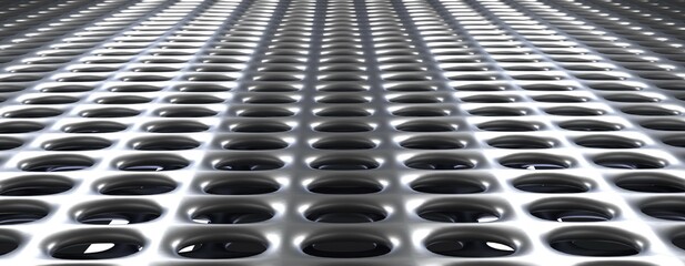 Poster - Shiny silver metal grid pattern using as modern background, 3d rendering