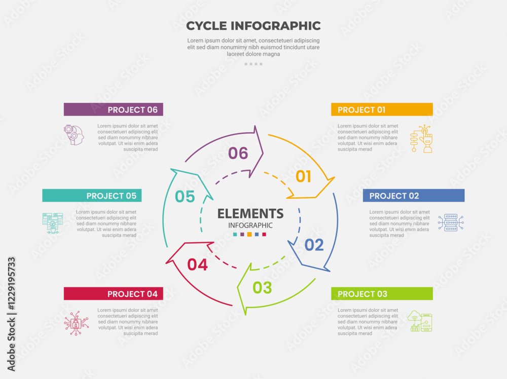 cycle base infographic outline style with 6 point template with ...