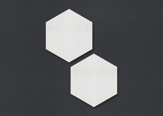 Poster - Two white hexagonal sheets arranged offset on a gray background, Blank white Business card mockup stacks at grey textured paper background